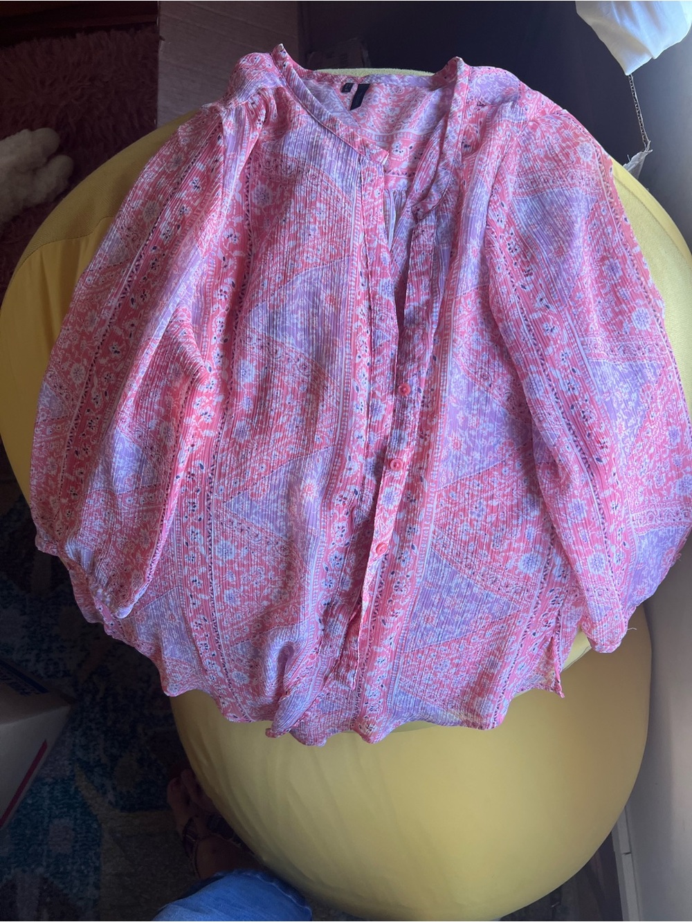 Maurices Pink and Lilac Floral Print Button-Front Top